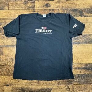 TISSOT Swiss Watches Timekeeper Black TShirt Mens XL Gildan Heavy Cotton